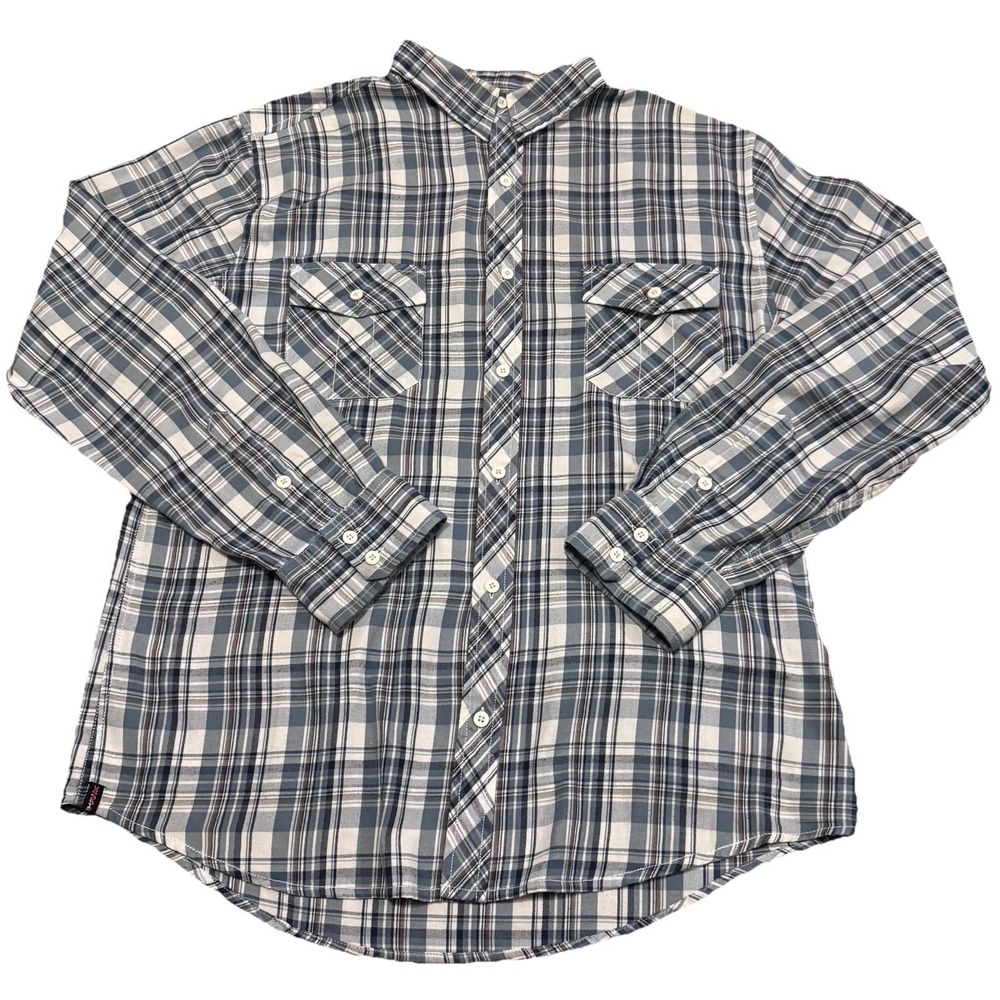 Tony‎ Hawk XL Plaid Button Up Shirt Long Sleeve Blue Gray Cotton Blend